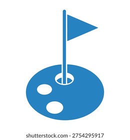 Golf hole flag icon blue