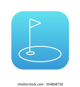 Golf hole with a flag line icon for web, mobile and infographics. Vector white icon on the blue gradient square with rounded corners isolated on white background.