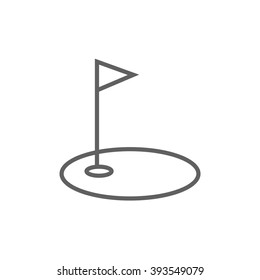 Agujero de golf con icono de línea de bandera.