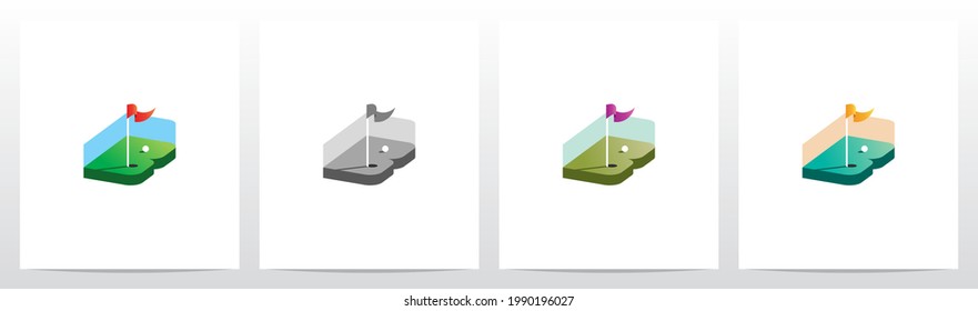 Golf Hole With Flag On Letter Logo Design B