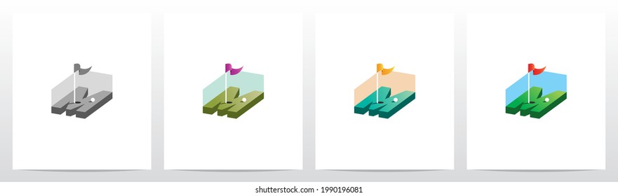 Golf Hole With Flag On Letter Logo Design M