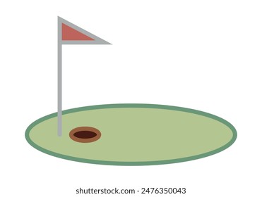 Golf hole with flag on white background