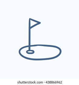Golf hole with flag vector sketch icon isolated on background. Hand drawn Golf hole with flag icon. Golf hole with flag sketch icon for infographic, website or app.