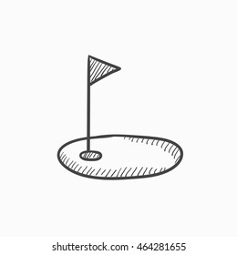 Golf hole with flag vector sketch icon isolated on background. Hand drawn Golf hole with flag icon. Golf hole with flag sketch icon for infographic, website or app.