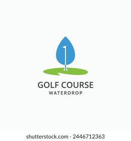 Golf hole with flag and water drop logo combination. Golf course icon vector illustration template.