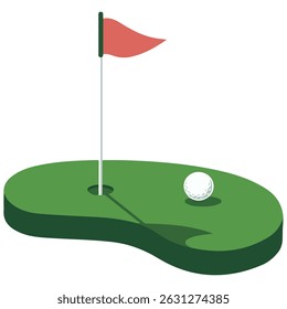 Golf hole with flagstick on green isolated vector illustration on white background