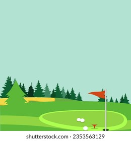Golf Hole with green grass and the flag. Flat vector illustration. Sport concept. Goal achievement sign.