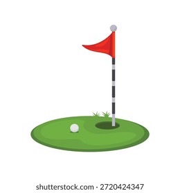 Icono del agujero del golf, agujero del golf con la Ilustración vectorial de la bandera, arte del Clip del agujero del golf