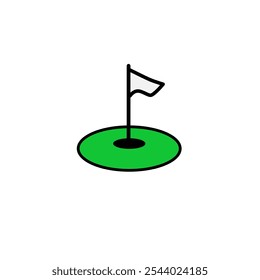 golf hole with minimal vector line art and simple colour