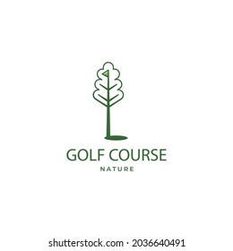 Golf hole with nature tree combination logo icon sign symbol design concept. Vector illustration