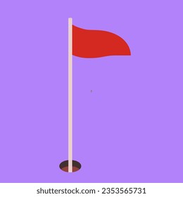 Golf hole on course marked with red flag. Active lifestyle. Vector Illustration