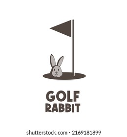 Golf hole and rabbit simple illustration logo