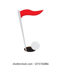 Golf hole with a red flag and ball. Vector illustration design