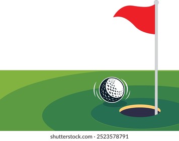 golf hole with red flag on green grass. Isolated on white background. Golf sign vector