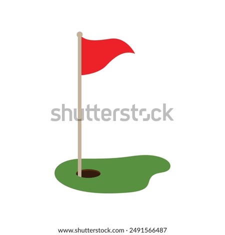 golf hole with red flag on green grass. Isolated on white background. Golf sign vector