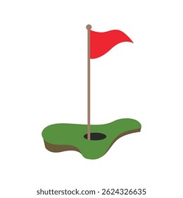 Golf hole with red flags on green grass. Illustration vector