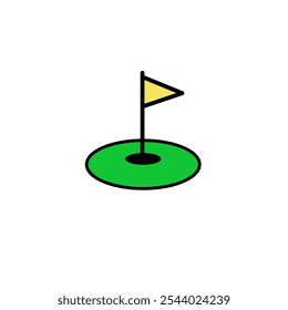 golf hole yellow flag with minimal vector and simple colour