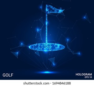 Holograma de golf: un Taladro de Golf compuesto por polígonos, triángulos, puntos y líneas. El golf es una estructura compuesta de poco poder. El concepto tecnológico