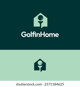 Golf In Home Logo, House Golf Ball Tee Symbol Combination, Simple Modern Negative Space Element Vector Design Template