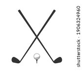 Golf icon. Crossed golf clubs or sticks with ball on tee. Vector illustration.