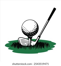 Golf icon. Crossed golf clubs or sticks with ball on tee. Vector illustration.