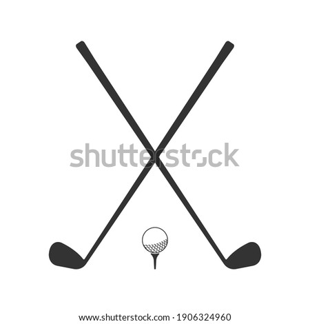 Golf icon. Crossed golf clubs or sticks with ball on tee. Vector illustration. 商業照片 © 