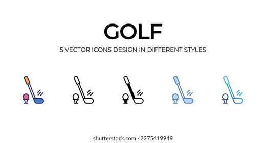 diseño de iconos de golf en estilo Cinco con Stroke editable. Línea, Sólido, Línea plana, Color de tono Duo y Línea de degradado de color. Adecuado para diseño de páginas Web, aplicaciones móviles, UI, UX y GUI.