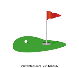  Golf icon. Golf green field and flying red flag, white ball. Stock Vector