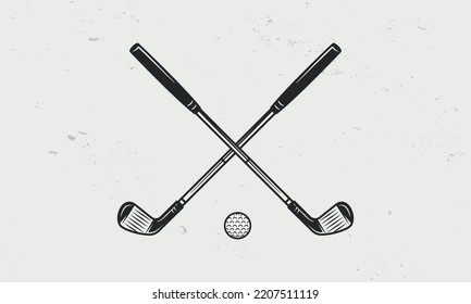 Golf icon, logo. Golf clubs, ball isolated on white background. Crossed Golf clubs. Vintage design elements for logo, badges, banners, labels. Vector illustration