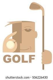 Golf icon. Man with a golf club and ball

