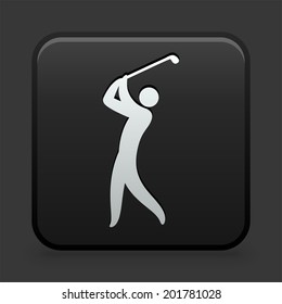 Golf Icon on Black and White Button 