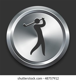 Golf Icon on Metal Internet Button Original Vector Illustration