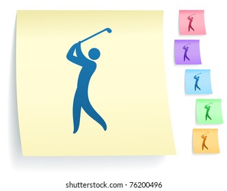Golf Icon on Post It Note Paper Collection Original Illustration