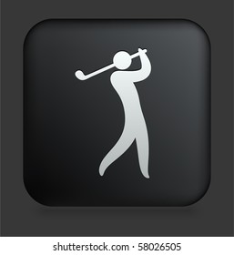 Golf Icon on Square Black Internet Button Original Illustration