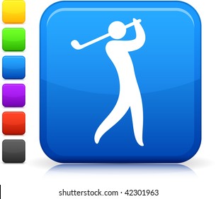 Icono de golf en botón de internet cuadrado Se incluyen seis opciones de color.