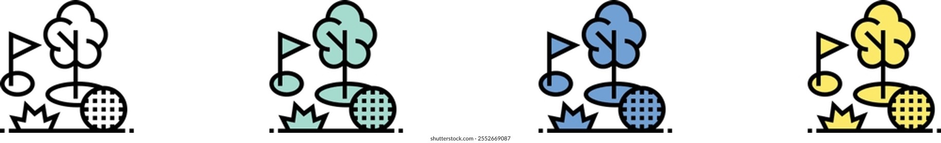 golf icon. Outline, Green, Blue and Yellow Style Design Isolated On White Background