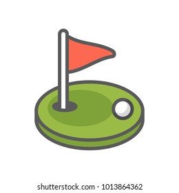 golf icon with red flag isolated in white background