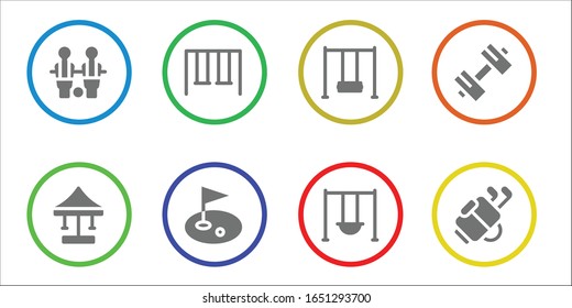 juego de iconos de golf. 8 íconos de golf llenos.  Iconos modernos sencillos, como: Fútbol de mesa, Swing, Swings, Golf, Deportes