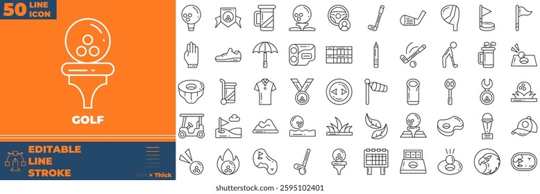 Golf icon set. Containing golf, club, ball,and more. Line vector icons collection.