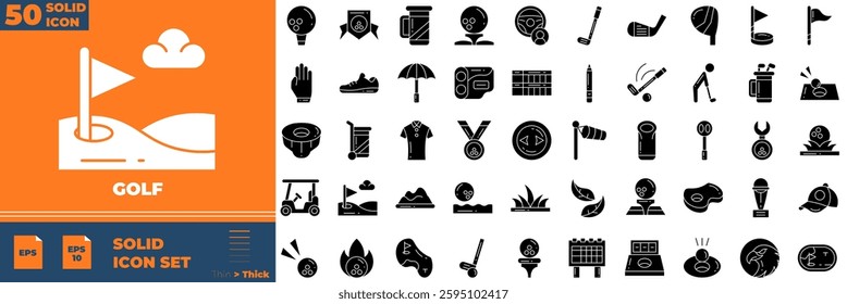 Golf icon set. Containing golf, club, ball,and more. Solid vector icons collection.