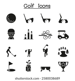 Golf icon set in glyph style