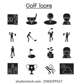 Golf icon set in glyph style