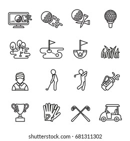 Golf icon set. Line Style stock vector.