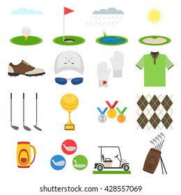 Golf icon set.  Sports uniform, equipments with elements for mobile concepts.  Vector illustration collection infographic  pictogram isolated on white background for your web site design and app 