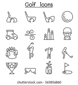 Golf Icon Set In Thin Line Style