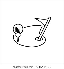 Golf icon. Golf stick, Golf Ball and Golf Flag symbol. For web design. Vector illustration Isolated on white background.