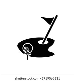 Golf icon. Golf stick, Golf Ball and Golf Flag symbol. Vector illustration for web design. Isolated on white background.