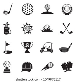 Iconos de golf. Diseño plano negro. Ilustración vectorial. 