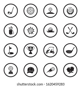 Golf Icons. Black Flat Design In Circle. Vector Illustration.