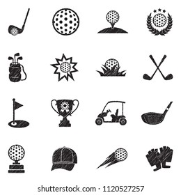 Golf Icons. Black Scribble Design. Vector Illustration.